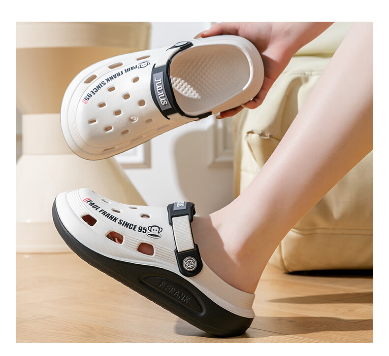 Paul Frank Perforated Shoes, Women's Summer Sandals, Home And Outdoor Wear, EVA Closed-Toe Beach Slippers for Men, 332 White, Women's Size 38-39 6