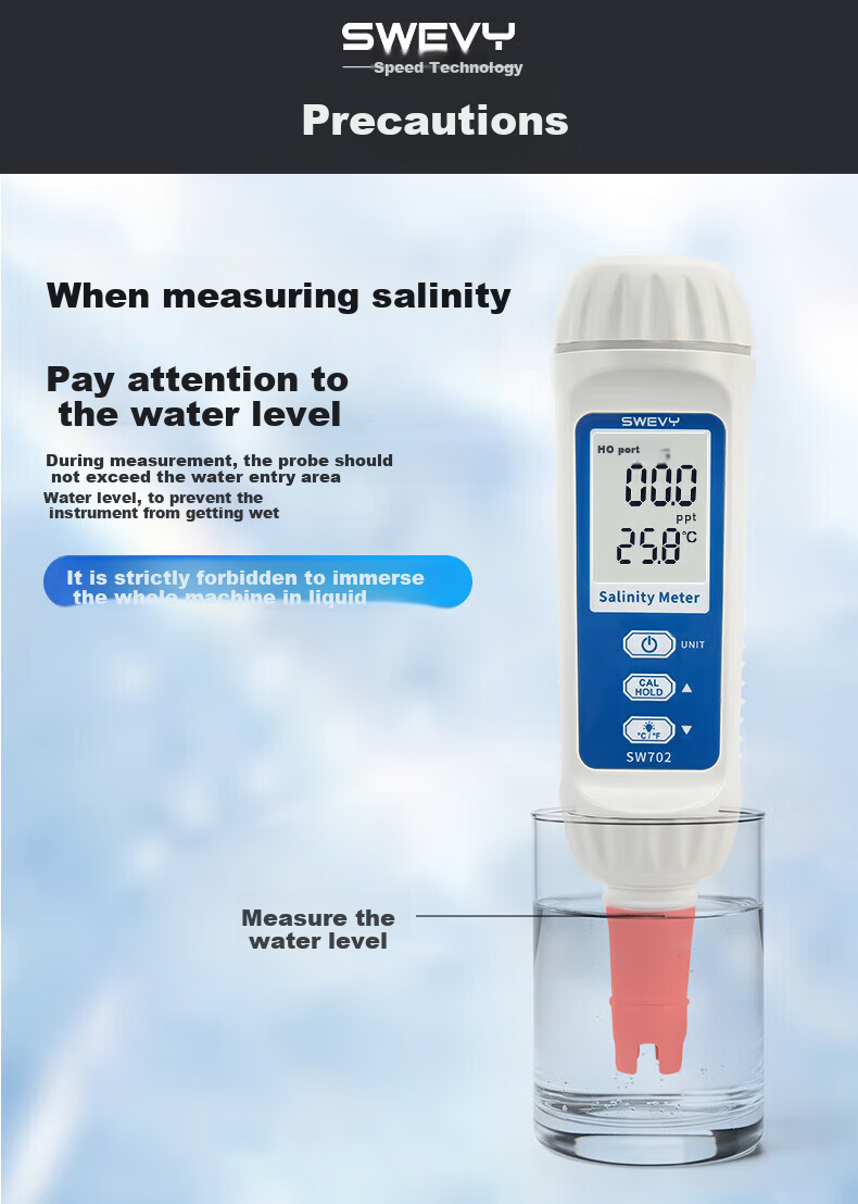 Suwei Salinity Meter, Electronic Seawater Salinity Meter, High-Precision Seawater Aquarium Aquaculture Salinity Detector SW-702 10