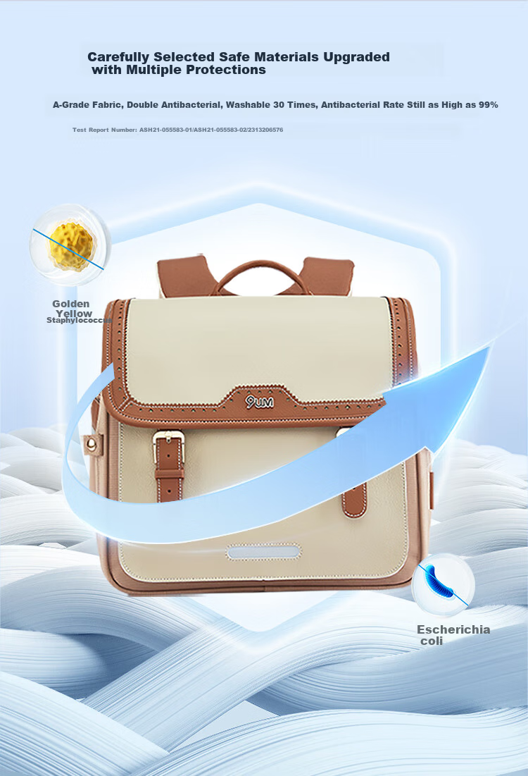 9UM Schoolbag for Primary School Students Grades 1-4 Boys And Girls with Safety Air Cushion, Spine Protection, Cambridge Style U2180 Oatmeal Gray 9