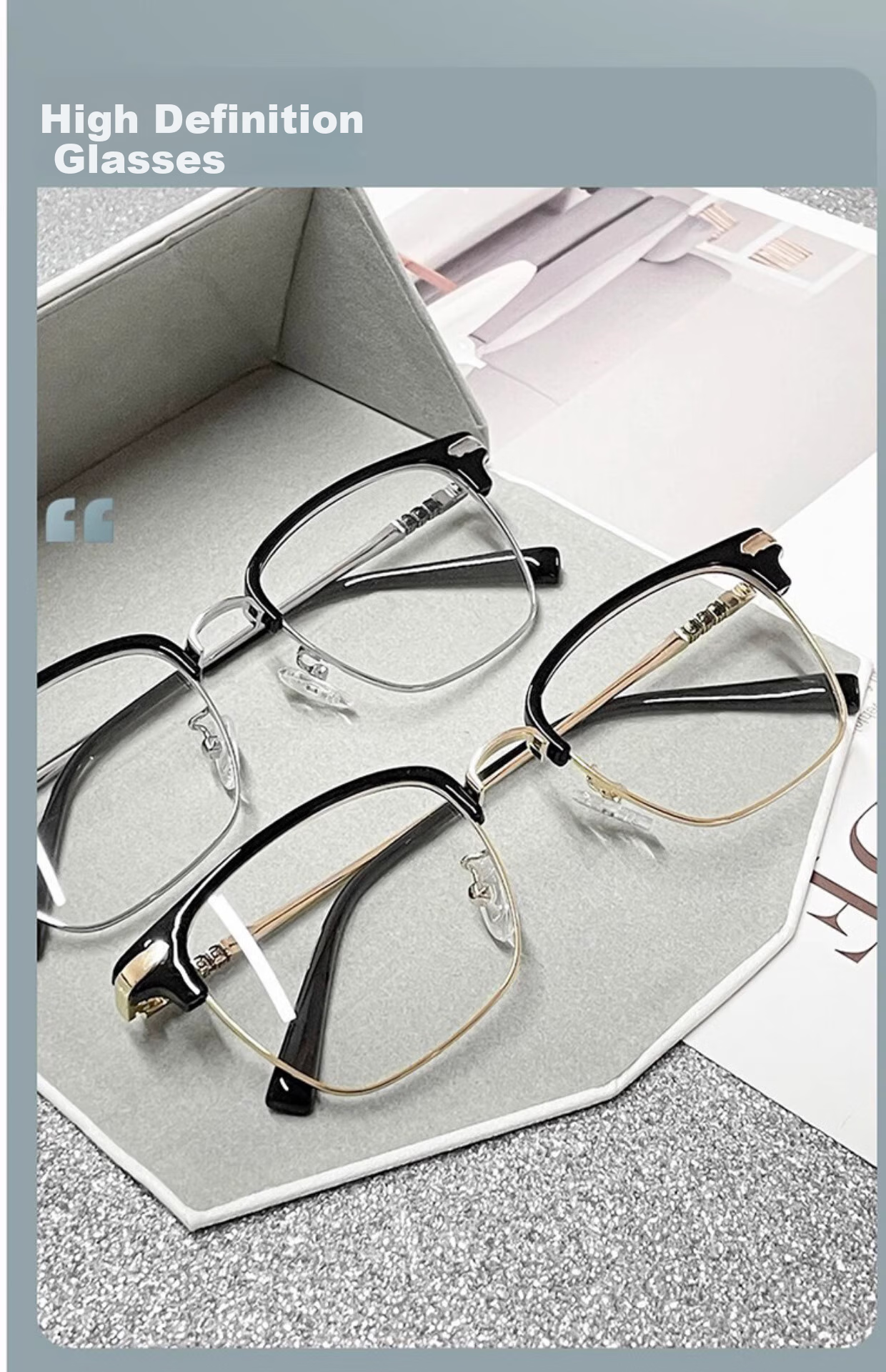 GOGOSOON Myopia Glasses for Men, Ultra-Light 2025 New Anti-Blue Light Eyeglass Frames, Women's Semi-Rimless Frames with Prescription, Browline Flat Lenses 5