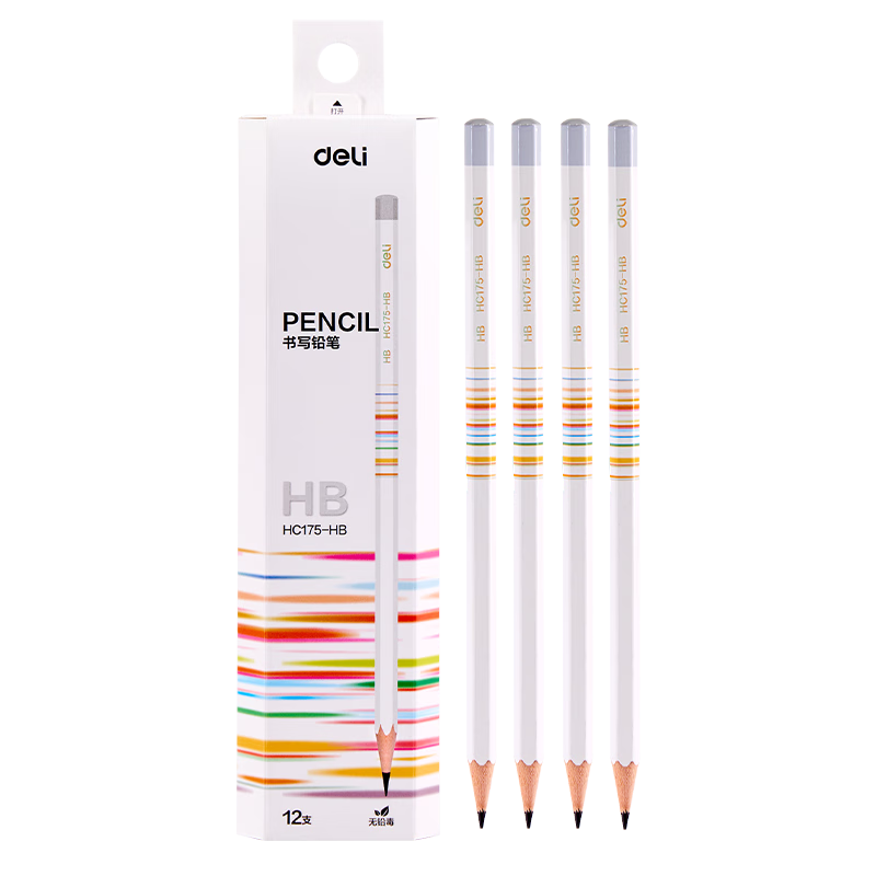Deli 12 HB Hexagonal Pencils with Gradient Colors (12 Pcs/box), Student Exam Sketching Drawing Writing Practice HC175-HB School Supplies for Students