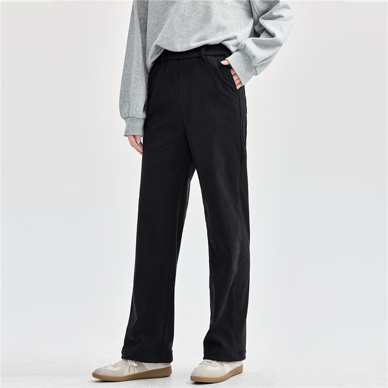 Giordano Women's Corduroy Pants with Brushed Fleece Lining, Retro Style Elastic Waist Casual Trousers for Women 05414670