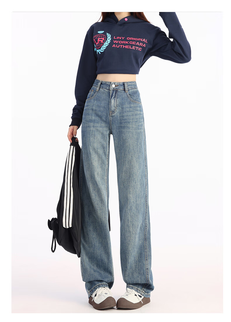 Pierre Cardin Women's Winter Denim Jeans Simple Soft Breathable Casual Slim Fit Straight Wide Leg Retro Blue M 19