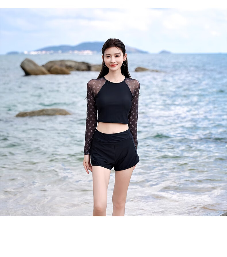 DK Women's New Sexy Two-Piece Swimsuit with Boyshort Bottom, Tummy Control Slimming Long Sleeve for Swimming Pool And Hot Springs XL 2
