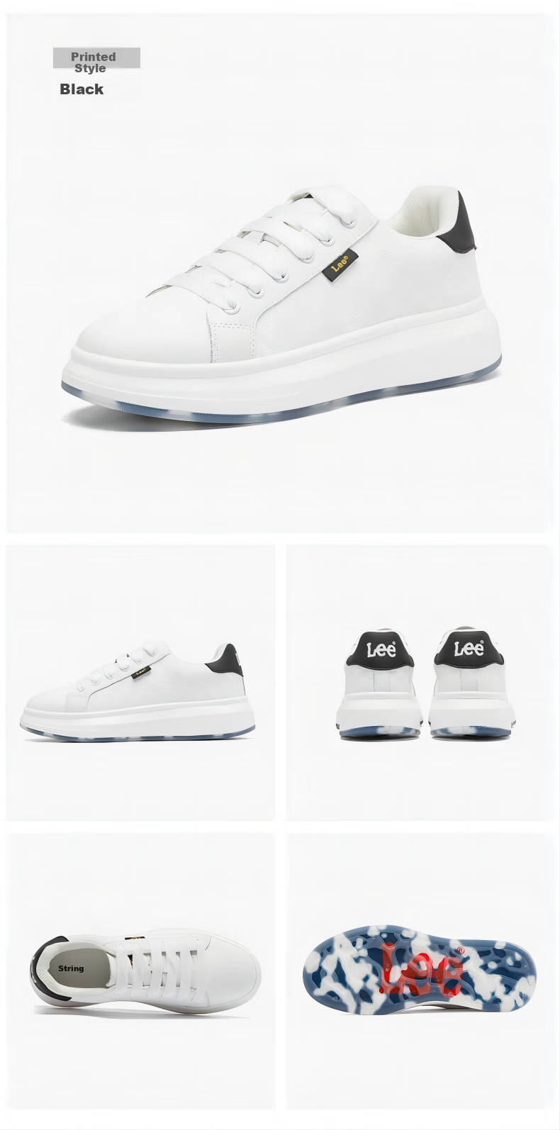Lee White Sneakers for Men, Fashionable Casual Skateboard Shoes, Versatile Breathable Thick-Soled Low-Top Sports Casual Shoes, Black, Size 43 13
