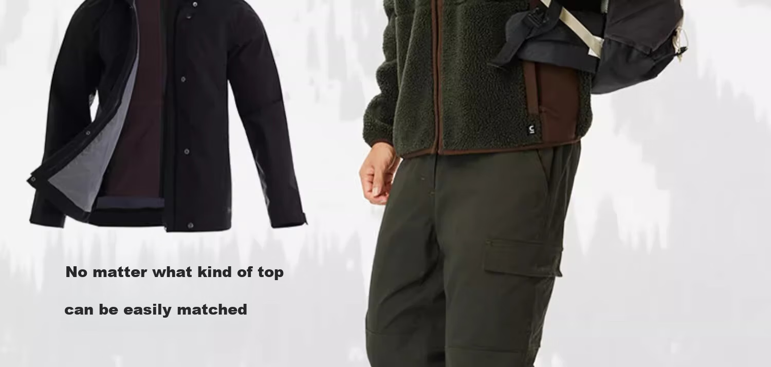 DECATHLON Outdoor Sports Casual Pants, Long Trousers, Workwear for Men, Autumn Fleece-Lined Warm Pants, Army Green, S-4228356 6