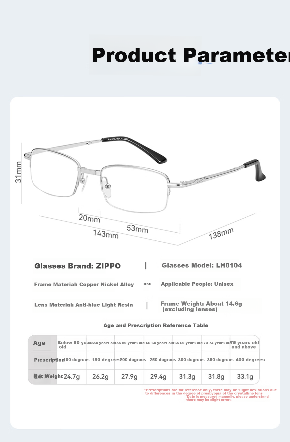 ZIPPO American Folding Portable Reading Glasses with Imported Lenses, High Definition Anti-Blue Light Glasses for Men And Women, Model 8104 Waist Bag Glasses, 200 Degrees 9
