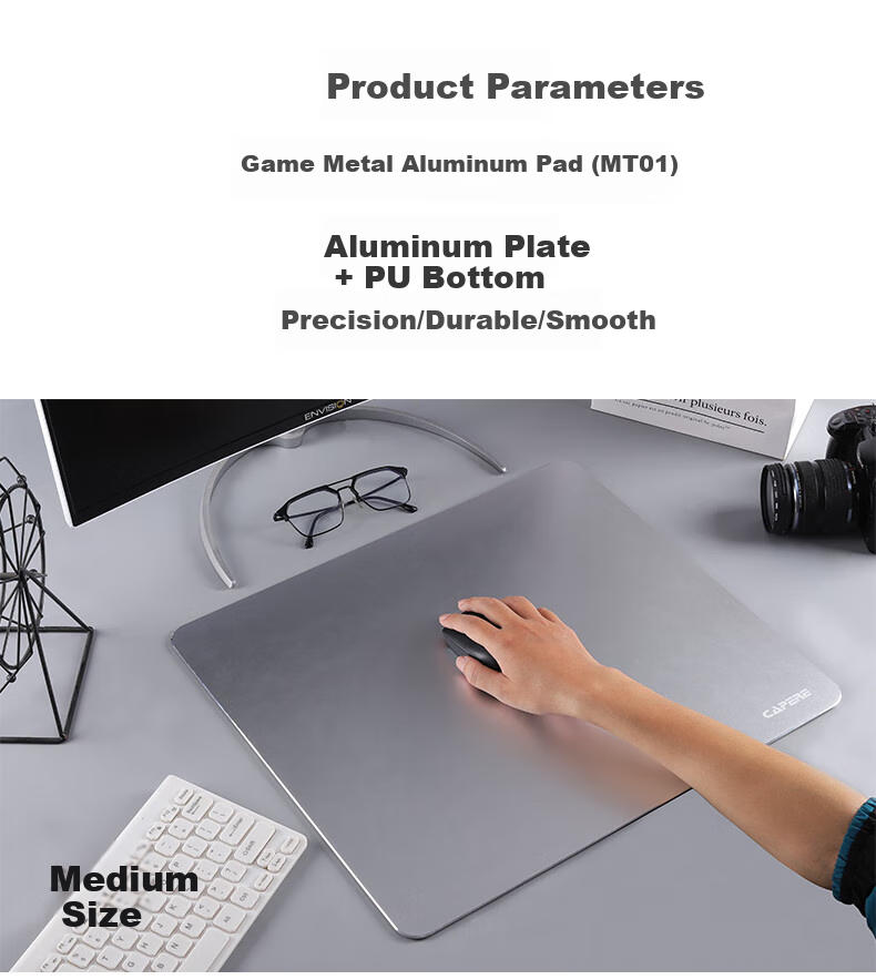 CAPERE Waterproof Metal Aluminum Gaming Mouse Pad, Smooth And Wear-Resistant, E-Sports Simple Non-Slip Gaming Metal Aluminum Pad [Medium Size] 450x400x4mm 2