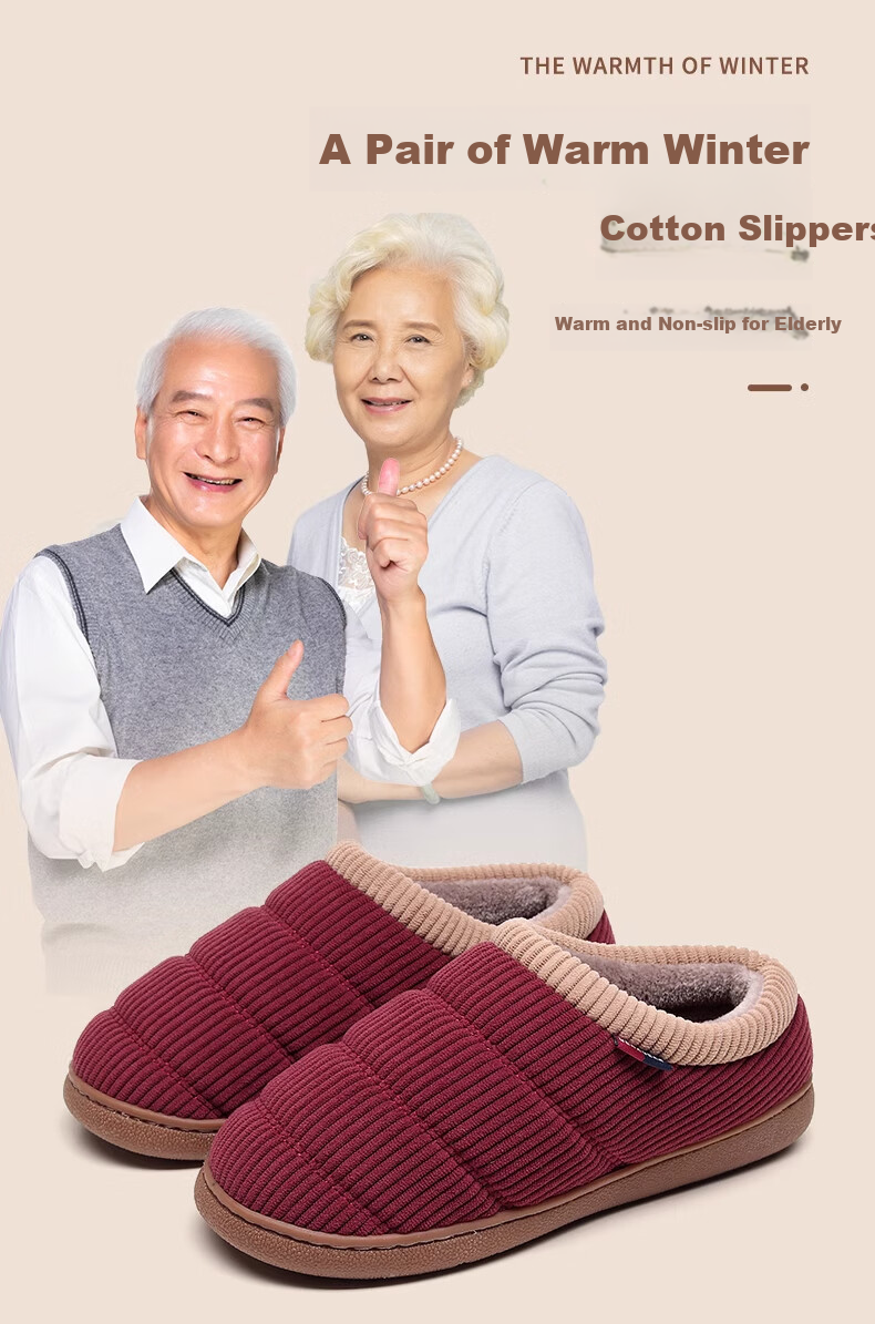 GUOLUOFEI Cotton Slippers Non-Slip for Men And Women with Heel, Middle-Aged And Elderly Home Wear Fleece-Lined Thick Warm Cotton Shoes Dark Gray Size 40-41 1