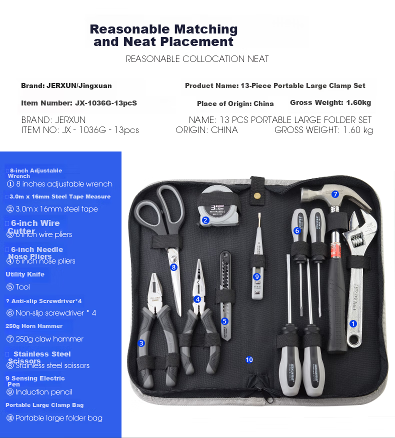 JERXUN Household Tool Set Multifunctional Electric Soldering Iron Repair Wire Stripper Network Pliers Wallpaper Knife Combo 3