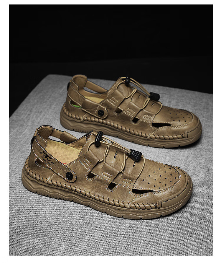 Bull Family Baotou Leather Sandals Men Summer Outdoor Beach Shoes Casual Driving Shoes Black Size 40 18
