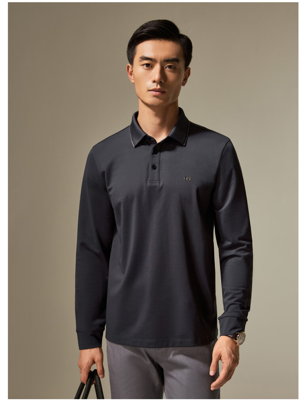 DIKENI Spring And Autumn Men's Lapel Long-Sleeve Knitted Business-Style Polo Shirt, Black, 2XL (54) 6