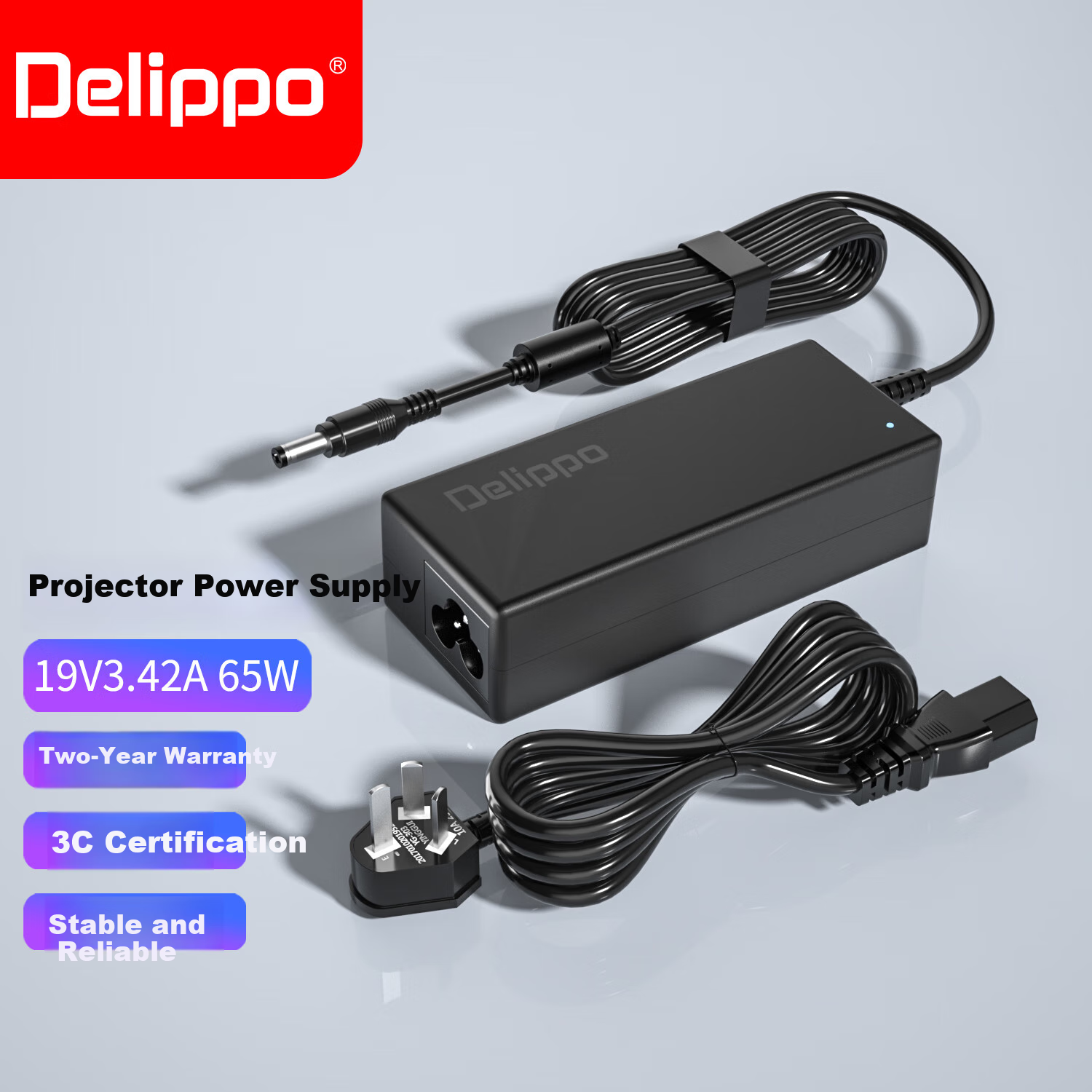 Delippo Projector Power Adapter, 19V3.42A, Compatible with XGIMI Z6 Z6X Z4 XZ4 Play Special Edition, Charger Cable, 65W