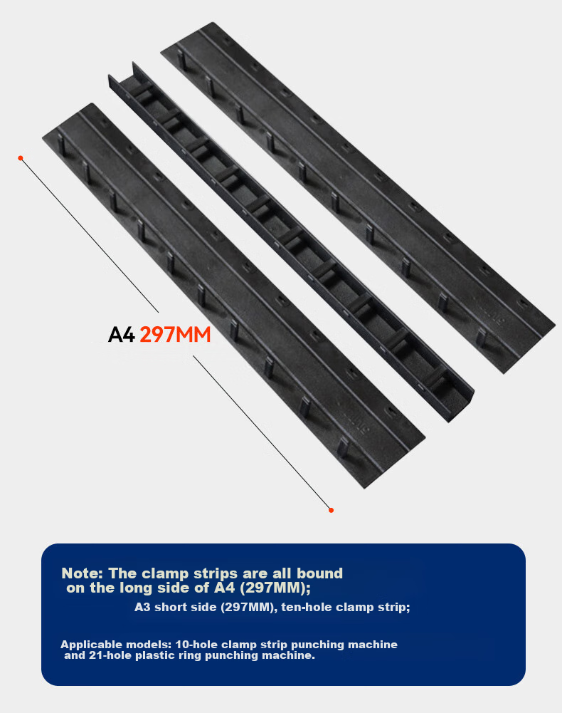 HOOYE 10-Hole Binding Strips A4 Document Bid Puncher Loose-Leaf Plastic Binding Strips, Black, 5mm, 100 Pieces, 3705 3