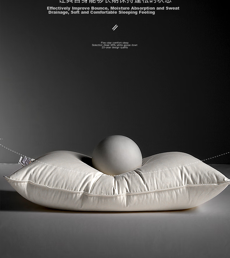 SHEONE down Pillow, 95% White Goose Down, 100-Count Pure Cotton Adult Pillow, Single Pack, 48*74cm 13