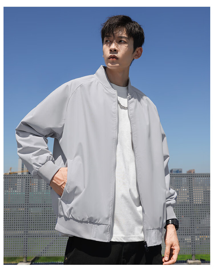 VANCAMEL Jacket for Men, Spring And Autumn Outerwear, Black Baseball Style, Lightweight Business Casual Coat for Men, Silver Gray, 2XL 23