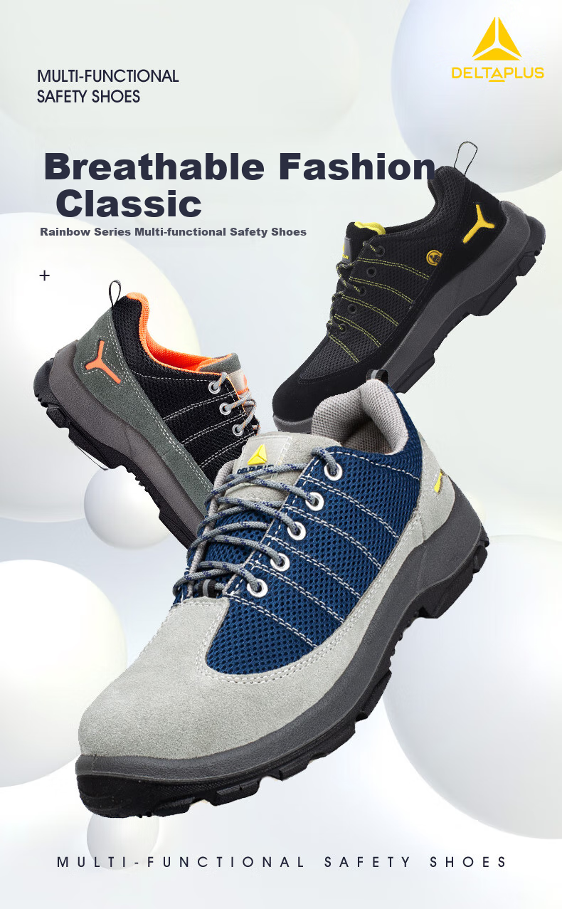 DELTA PLUS Rainbow Breathable Safety Shoes for Men, Steel Toe Cap Anti-Smashing Anti-Puncture Anti-Static Work Boots 301232 Black-Gray Size 43 1