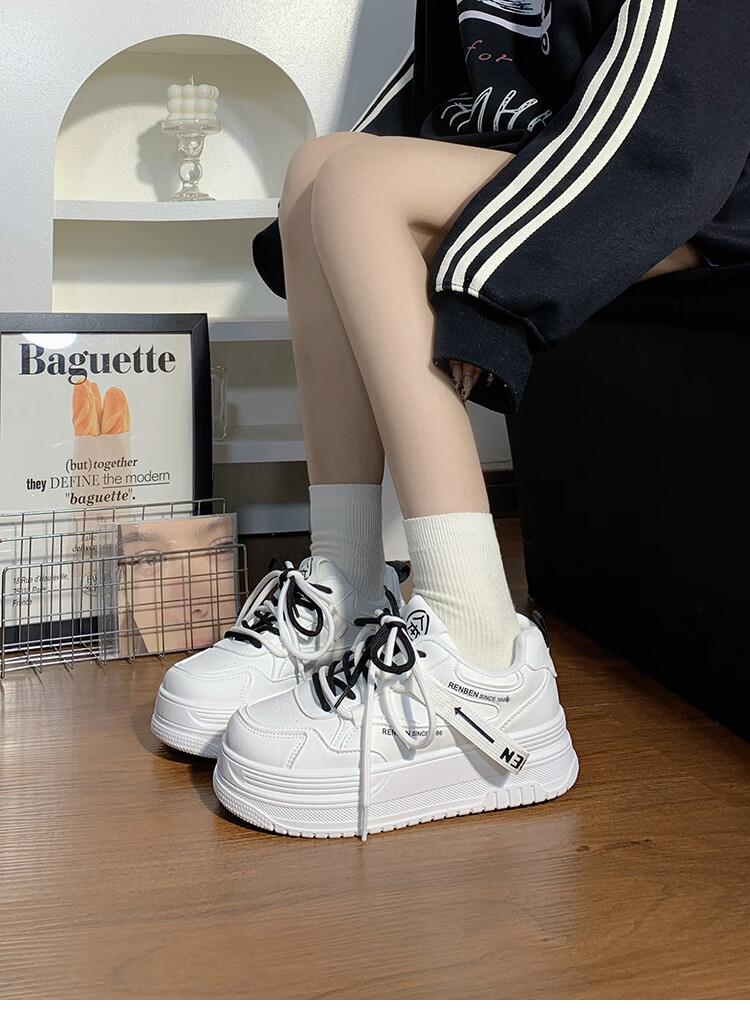 RENBEN Thick-Soled White Sneakers for Women, 2025 New Spring And Autumn Style, Popular Korean Version, Height-Increasing Casual Sports Skateboard Shoes for Wome 15
