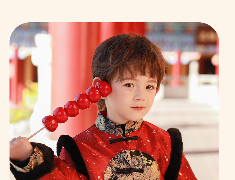 Romon Tang Suit Boys Hanfu Dragon Year New Year Outfit Children's Chinese Style Performance Costume Bright Red [Top Only] 110 14