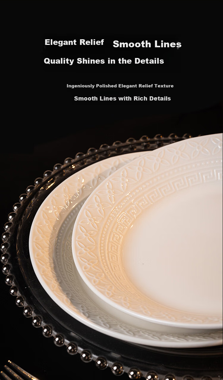 JD Original Plate, Housewarming Porcelain Dinnerware Set for Home Use, Embossed Fen Dan Bai Lu, 8-Inch Dinner Plates *2 6