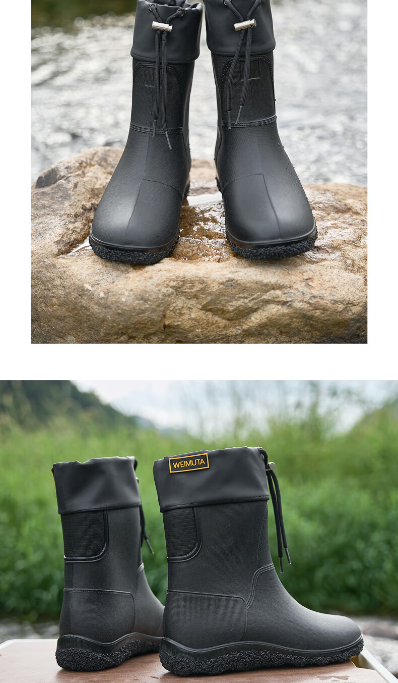 Lanoudun Men's Tall Waterproof Rain Boots, Rubber Shoes, Outdoor Fishing, Car Washing, Non-Slip Chef Shoes Cover YX1018 Size 44 15