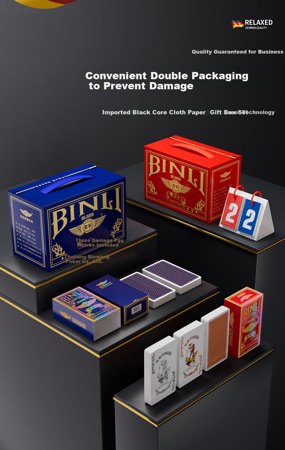 Binwang Guandan Special Playing Cards, German Imported Black Core Paper Guandan Poker Cards, Blue, 20 Decks, BL888 2