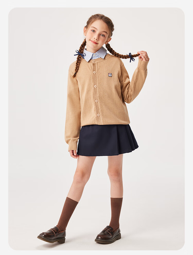 YEEHOO Girls Wool Sweater Children's Cardigan Mid-Large Kids Wool Warm Knit Jacket Spring College Style Dark Blue 120 2