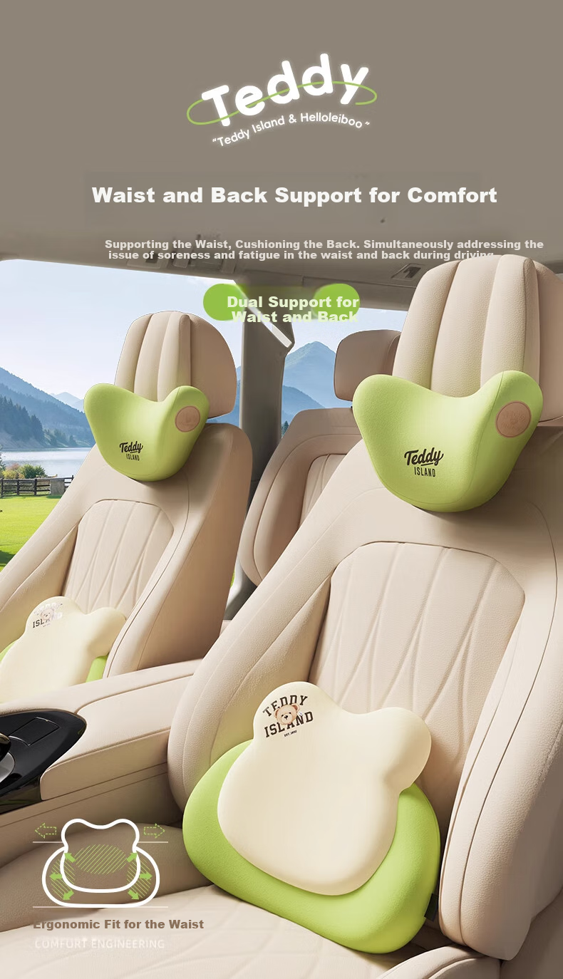 HELLOLEIBOO [Teddy Love Lan Collaboration] Car Lumbar Support Cushion, Seat Backrest Pad, Neck Pillow for In-Car Use 3