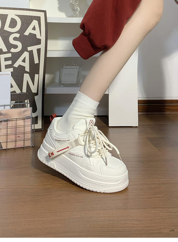 RENBEN Thick-Soled White Sneakers for Women, 2025 New Spring And Autumn Style, Popular Korean Version, Height-Increasing Casual Sports Skateboard Shoes for Wome 4