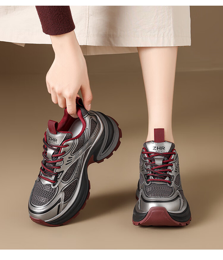 ZHR Dad Shoes for Women, Durable Thick-Soled Sneakers, Comfortable Height-Increasing Lightweight Outdoor Women's Shoes, QT18, Silver Gray, Size 37 10