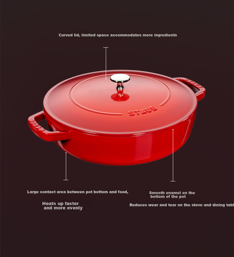 Staub French Imported Whirlwind Nail Pot, Double-Ear Soup Cooking Pot, Seafood Pot, Cherry Red, 28cm, 40511-474 7