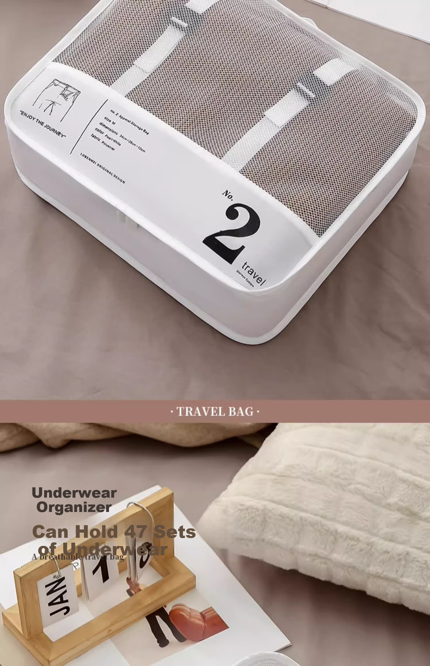 Etravel Travel Storage Bag, Luggage Organizer Bag, Business Trip Clothes Storage Bag, Packing Cubes, Beige Six-Piece Set 7