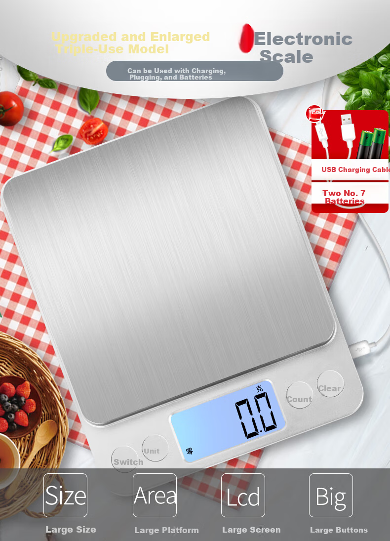 Kubei Large Platform Precise Kitchen Electronic Scale, Stainless Steel Household Baking Tea Table Scale, Weighing Waterproof Food Scale 1