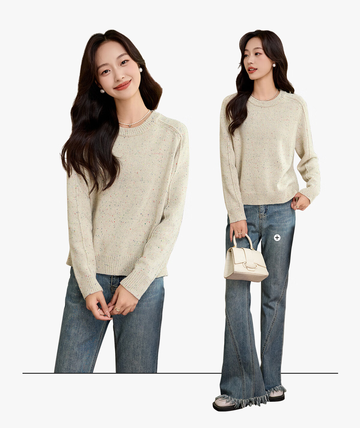 PinCai Women's Knitted Sweater Spring Autumn High-Quality Speckled Pullover Knitwear Base Layer P144Z9029 11