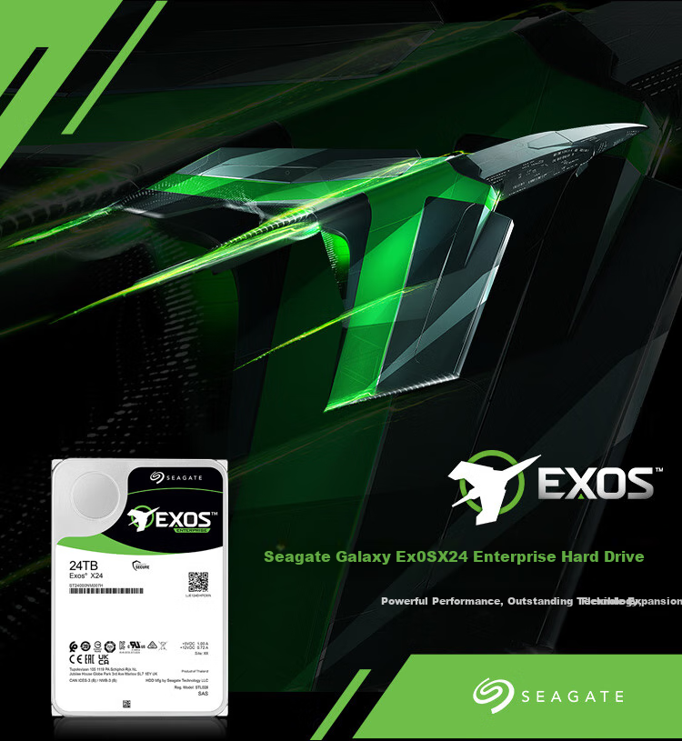 SEAGATE Enterprise Hard Drive, 24TB, 512MB Cache, 7200RPM, CMR Vertical Recording, SATA X24 Series, ST24000NM002H 1