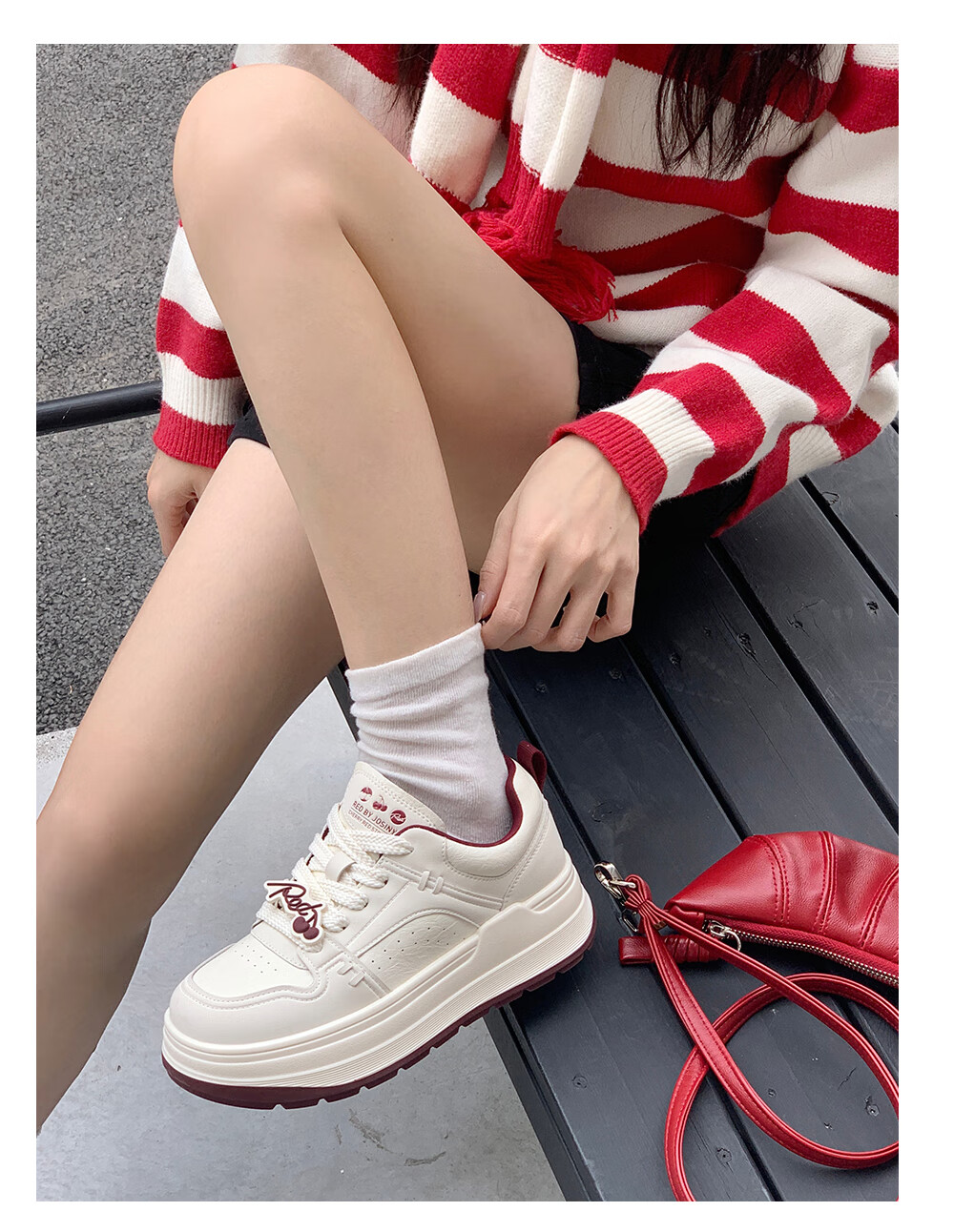 Josiny Thick-Soled White Sneakers for Women, Spring And Autumn 2026 New Style Soft Sole Board Shoes Versatile Breathable Sports Casual Shoes Beige/red 37 17
