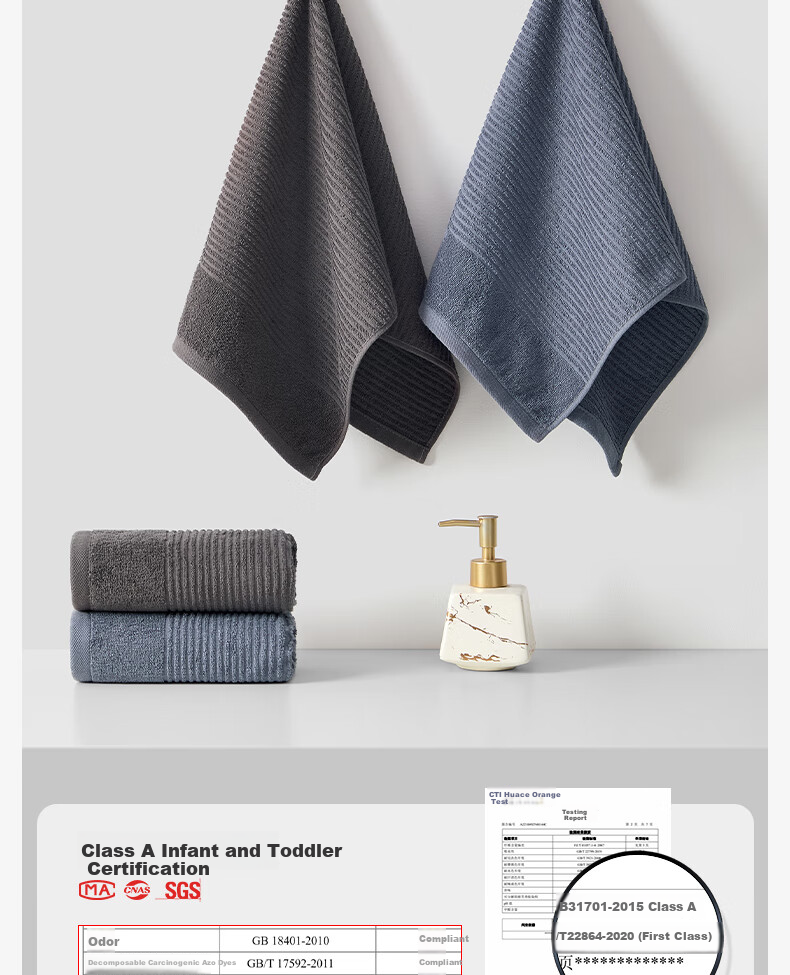 Grace Towels, Pure Cotton 2-Pack, 100% Cotton Face Towels, Lint-Free, Soft, for Men's Bathing And Sports 10
