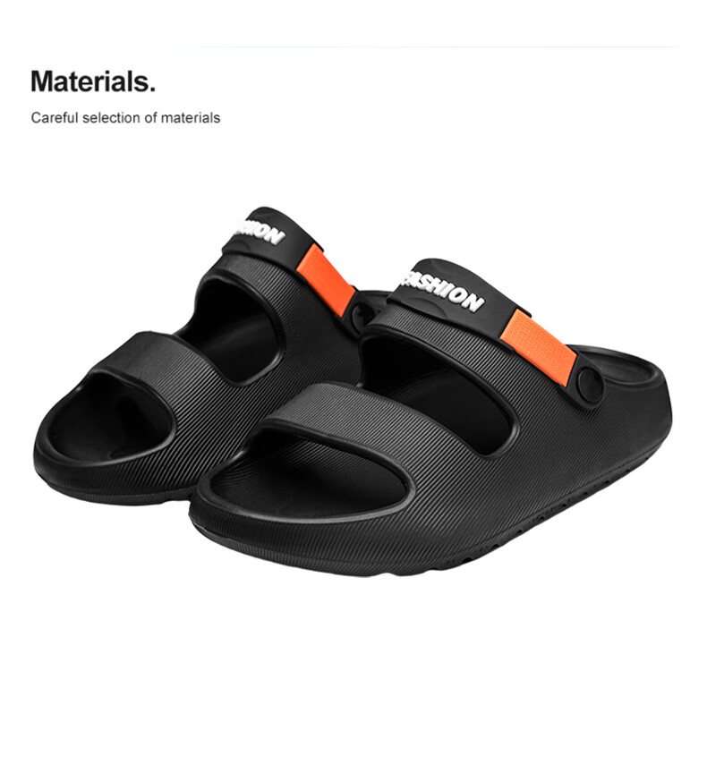 CARTELO Men's Sandals, Summer Casual Breathable Hole Shoes, Fashionable Two-Way Beach Shoes for Men, 1572 Black And Orange, Size 42-43 5