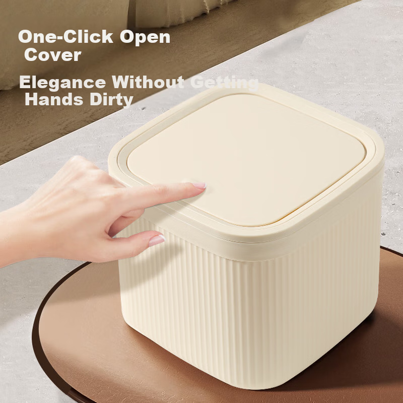 Baijiahaoshi Desktop Trash Can, 5L Khaki Mini Luxury Dining Table And Coffee Table Wastebasket for Living Room, Home Press-Type Small Bin, TV-Watching Essential