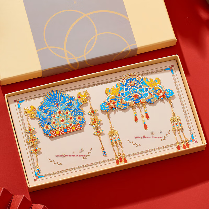Ouliwen Chinese-Style Metal Phoenix Crown Bookmark, High-Quality Cultural And Creative Gift Box, Creative 3D Beijing Souvenir Gift Box Set, Phoenix Crown And Hairpin Two-Piece Set