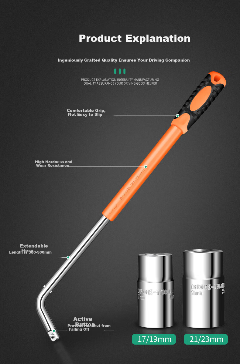 Baolian Car Tire Wrench, L-Shaped Extendable Detachable Socket, 17/19/21/23 Hexagonal Sleeve, Auto Repair Tool Wrench 7
