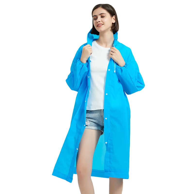 Jtrip Reusable Adult Raincoat, Thickened Semi-Transparent Travel Rain Poncho with Hood for Men And Women, Blue