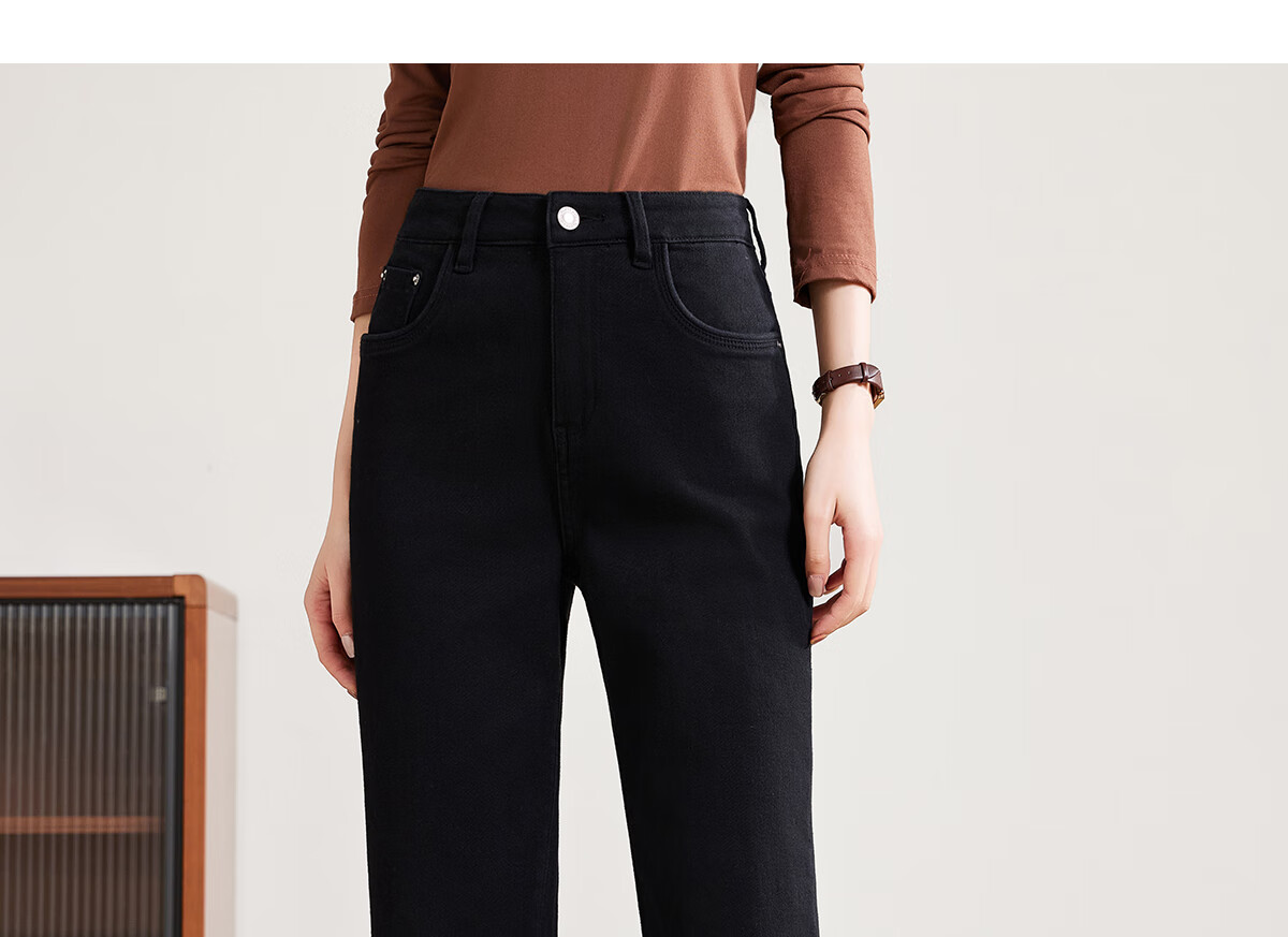 PinCai Women's Jeans, Spring And Autumn Black Straight-Leg Trousers, Slimming And Heightening Effect, Casual Denim Long Pants P143N1009 54