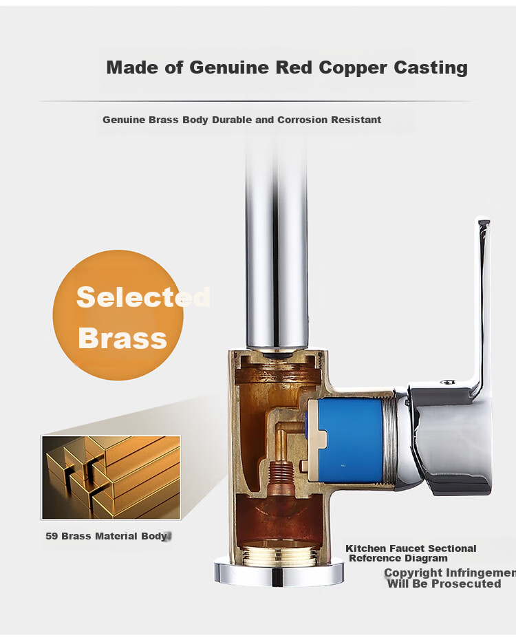 Larsd Kitchen Faucet, Hot And Cold Vegetable Washing Sink Faucet, Copper Body Sink Faucet for Dishwashing Basin, with 80CM Pipe, LD8205 3