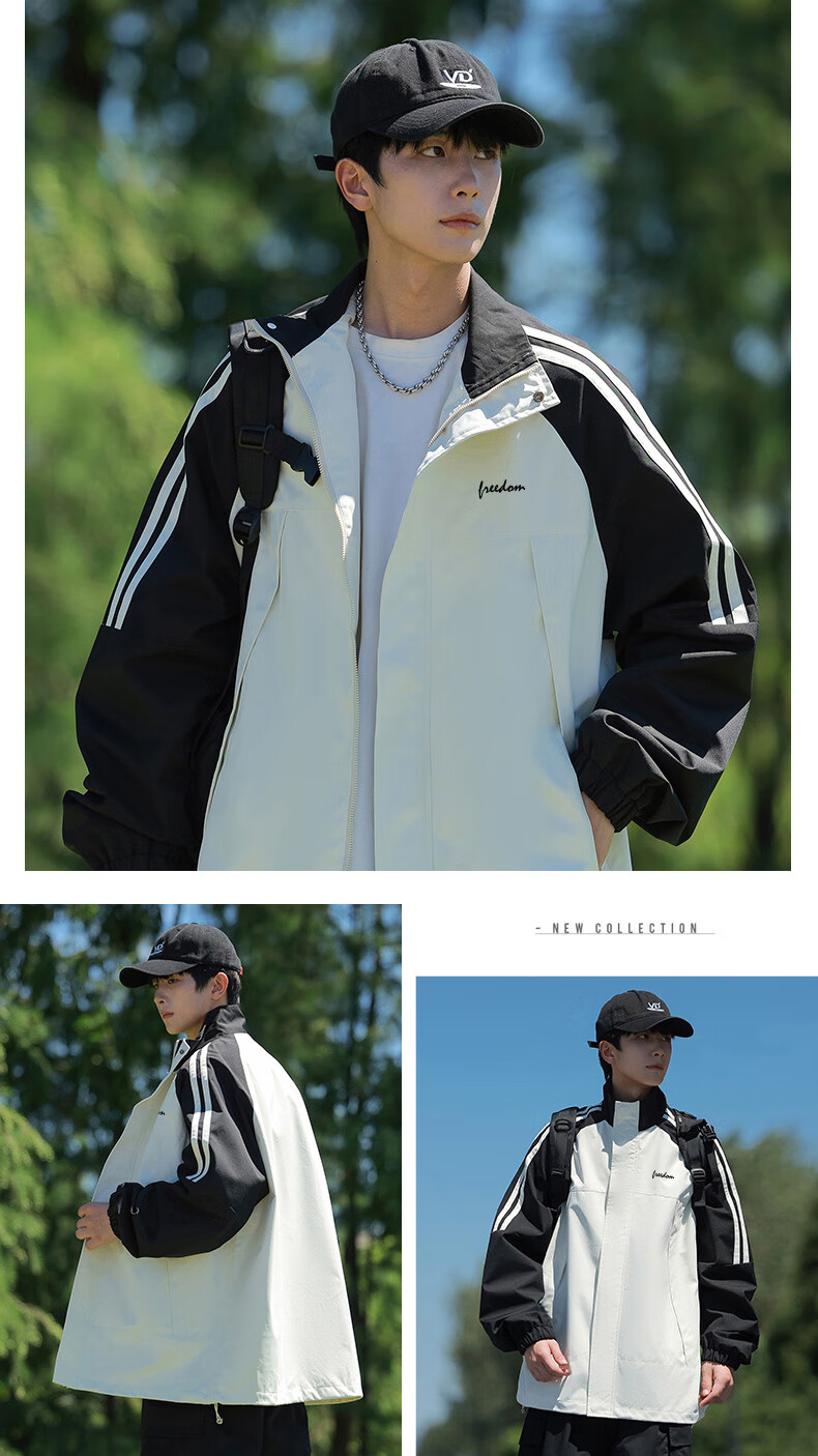 Huili Men's Autumn Workwear Jacket, Outdoor Windbreaker, Trendy Clothing, Men's Outerwear, Gray And White, 2XL 9
