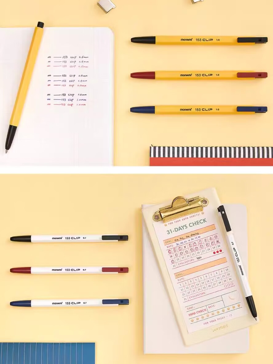 Monami Imported BIC Hexagonal 1.0mm Retractable Ballpoint Pen Set of 3 (Black, Blue, Red) Smooth Writing Vintage Style 01069 4