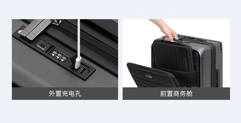LEVEL8 Suitcase Travel Luggage for Men And Women, Business Carry-On with Front Opening, Wide Handle, Creator Series in Gray 22