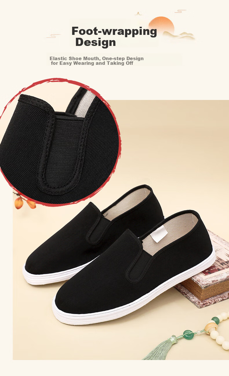 GUOLUOFEI Handmade Beijing Cloth Shoes with Thousand-Layer Sole, Breathable And Comfortable Slip-On Casual Shoes for Middle-Aged And Elderly, Black, Size 40 4