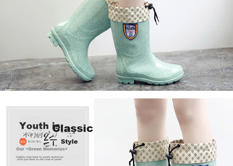 Warrior Women's Fashionable Adult Rain Boots, Waterproof Shoes, Rubber Shoes, Overshoes, Water Boots HXL63-B, Shibanjia High-Top, Size 38 10