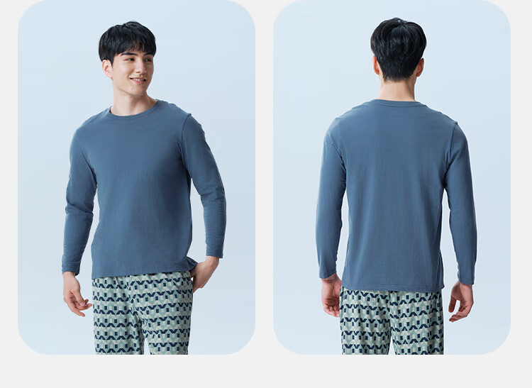 Yiershuang [Class A 100% Pure Cotton] Men's Long Sleeve T-Shirt Autumn Winter Base Layer 7A Antibacterial Mite-Resistant Crew Neck Top 11